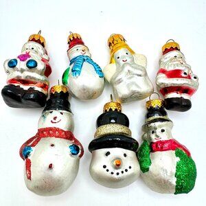Vintage Blown Glass G&D Glitter Holiday Ornaments Set Of 8 Santa Snowman Angel